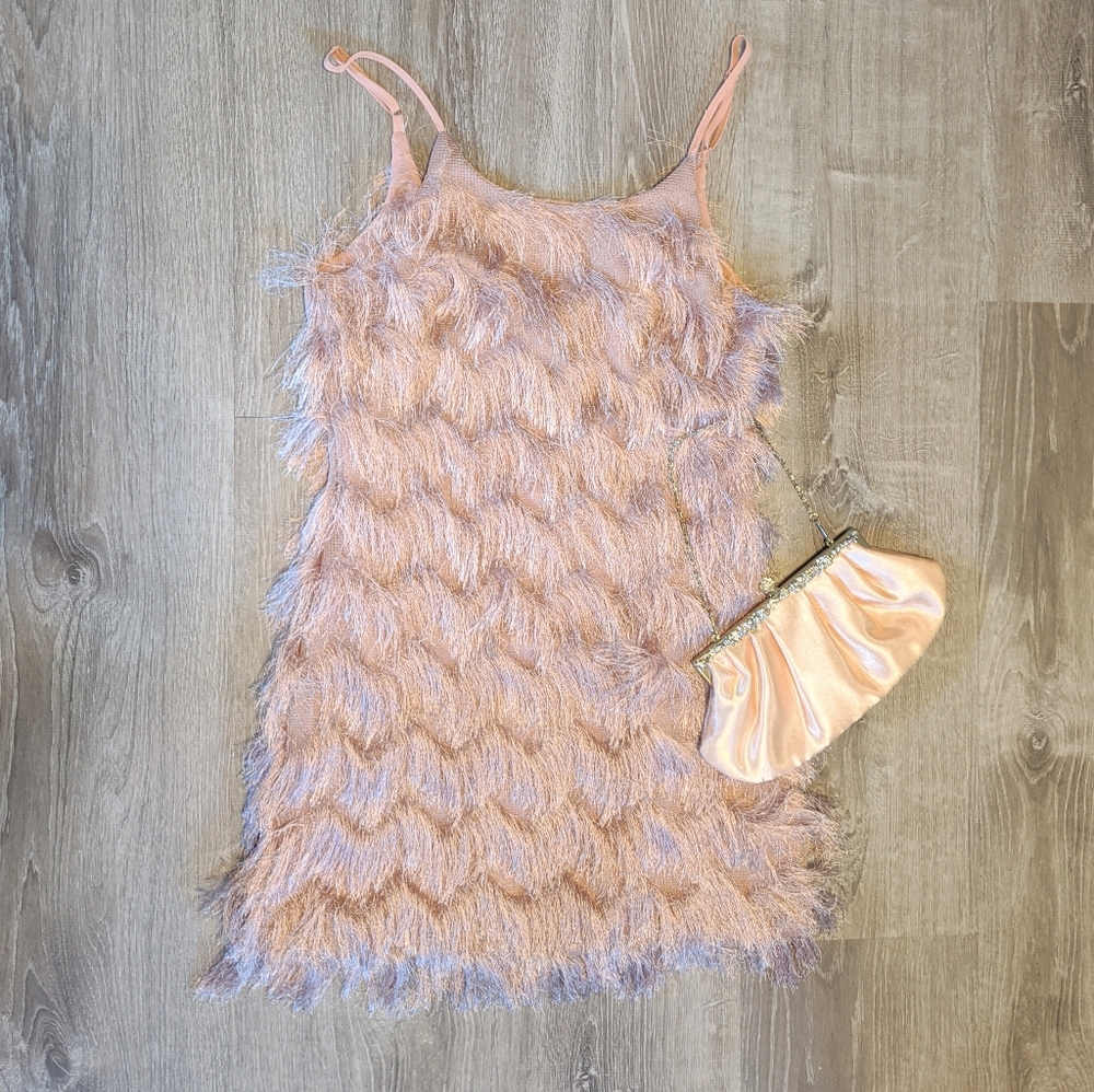 NWT Furry Rose Gold Mini Dress | Pixie + Diamond